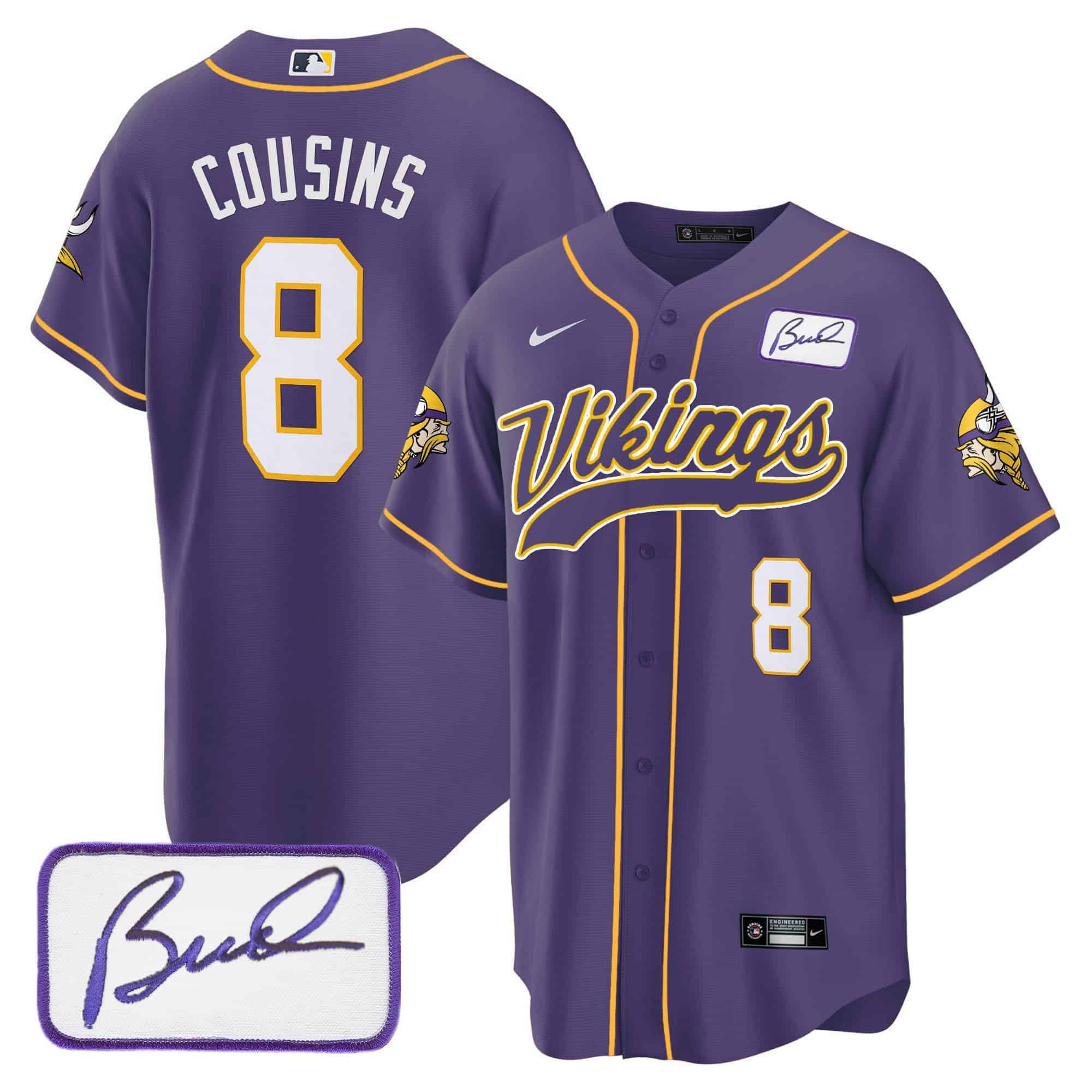 Men Minnesota Vikings #8 Cousins Purple 2024 Nike Bud Grant Patch Classic Baseball NFL Jersey style 1->indianapolis colts->NFL Jersey